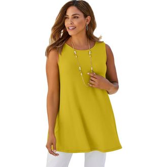 Jessica London Stretch Knit Sleeveless Swing Tunic in Golden Citrus at Nordstrom, Size 28