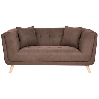 Beliani Sof&aacute; 2 Plazas De Tela Con Cojines Decorativos Patas De Madera Capiton&eacute; Estilo Retro Marr&oacute;n Oscuro Habo