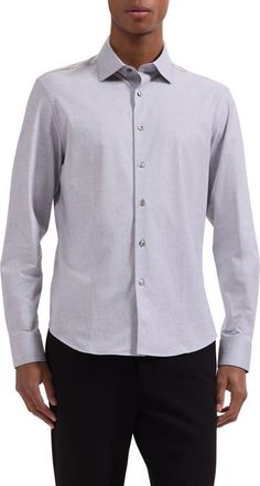 Bugatchi Jimmy OoohCotton Paisley Button-Up Shirt in Platinum at Nordstrom, Size Xxx-Large