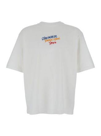 Dsquared2 White T Shirt With Round Neck And Embroidered Logo On The Front In Cotton Woman