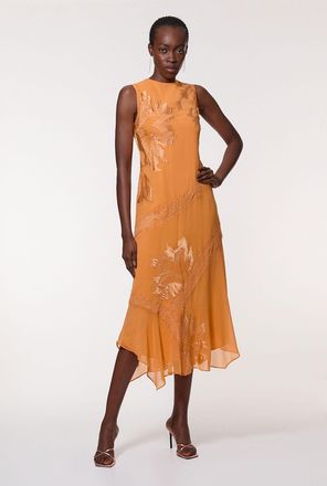 Karen Millen Womens Petite Applique And Lace Georgette Sleeveless Woven Maxi Dress - Orange - Size 8 UK