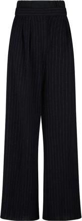 Max Mara Marineblauwe Nadelstreep Wijde Pijpen Broek - Dames - Wijde Broeken - Blauw - XS - Wol - Broeken