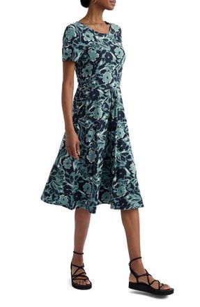 Seasalt Cornwall April Stretch Organic Cotton Fit & Flare Dress in Summer Shadows Sardine at Nordstrom, Size 12 Us
