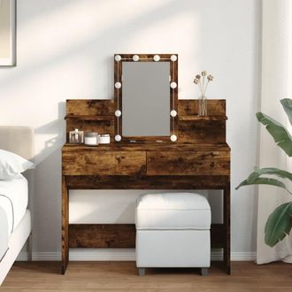 Berkfield Home Dressing Table with LED Smoked Oak 100x40x130 cm in Brown | Size: 100 x 40 x 130 cm