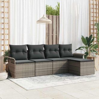 vidaXL Vidaxl - Conjunto De Sof&aacute; De Jard&iacute;n Con Coj&iacute;n 5 Pcs Gris Polirat&aacute;n