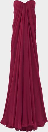 Alexander McQueen Strapless Draped Chiffon Bustier Maxi Dress