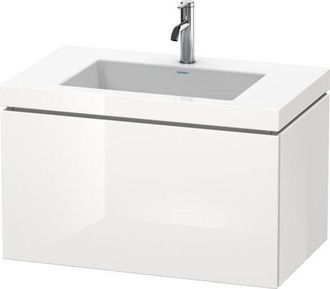 Duravit Lavabo Para Muebles Duravit L-cube C-bonded Con Base, Colgante, 80x48 Cm, 1 Extra&iacute;ble, Sin Rebosadero, 3 Agujeros Para Grifos, Color: Laca Blanca De A