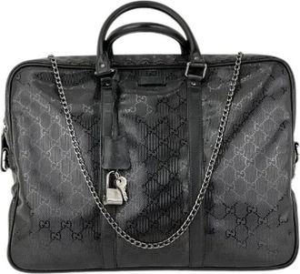 Gucci Pre-owned Handbags, female, Black, Size: ONE SIZE Pre-owned GG Imprime Coated Canvas Briefcase