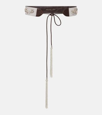 Dries Van Noten Embellished leather-trimmed cotton belt