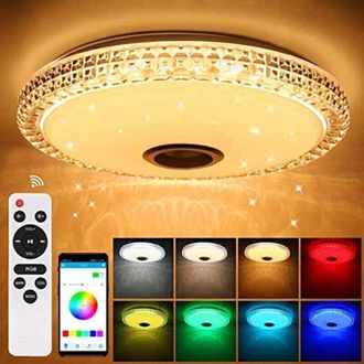 OEM L&aacute;mpara De Techo Led Inteligente De 72 W Con Aspecto De Cristal, Altavoz Bluetooth, Mando A Distancia Y Aplicaci&oacute;n - &Oslash; 40 Cm, Regulable Y Rgb