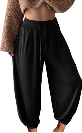 Generic Summer Trousers for Women UK Lounge Sports Yoga Pants Sale Baggy Loose Harem Trousers Plain Comfy Stretch Drawstring Hippie Pants Casual Joggers Loose