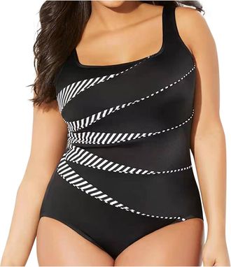 Generic One Piece Swimming Costume for Women UK Clearance, Ladies Vintage Printed Swimsuit Padded Tummy Control Swimwear, Double Shoulder Straps Monokini Squa