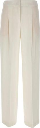 HUGO BOSS Tiana 11 Wijde Broek - Dames - Straight fit broeken - Wit - 2XL - Linnen - Broeken