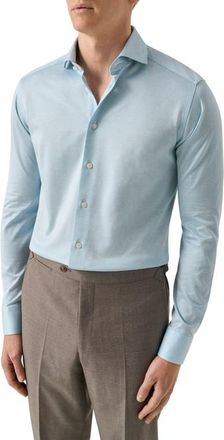 Eton Contemporary Fit Filo di Scozia Jersey Dress Shirt in Light Green at Nordstrom, Size 15.5