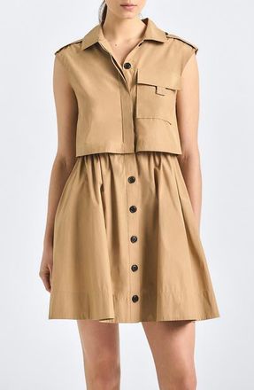 Derek Lam Sequoia Sleeveless Mini Shirtdress in Camel at Nordstrom, Size X-Small
