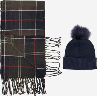 Barbour Womens Scarf And Hat Set Multi Check Pattern Multicolour Hat: Viscose Scarfs