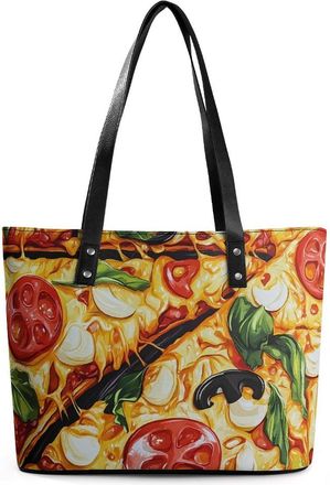 Generic Pizza Printed Tote Bags for Women Cute Shoulder Purses Handbags