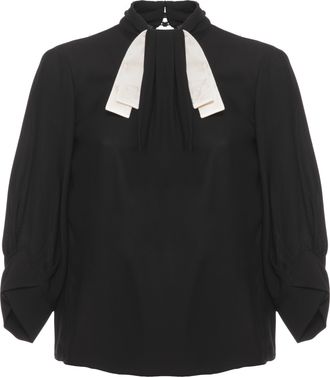Elisabetta Franchi Black Tie-Detail High-Collar Blouse