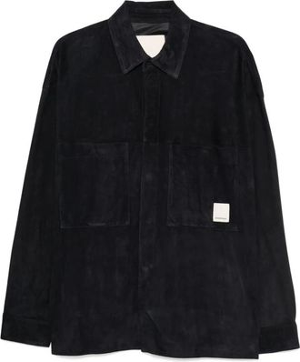 Emporio Armani Midnight Blue Overhemd met Drukknopen - Heren - Leren en Su&egrave;de Jassen - Blauw - L - Jassen
