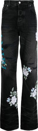Amiri floral-print straight-leg jeans - men - Cotton - 28 - Black