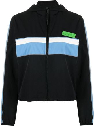 Ganni striped track jacket - women - Recycled Polyamide/Recycled Polyester/Spandex/Elastane - 42 - Black
