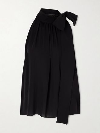 Valentino Garavani Top In Georgette Di Seta Con Fiocco - Nero