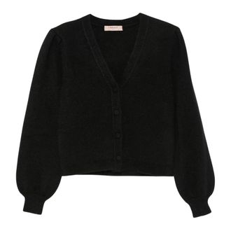 Twinset Angora-blend V-hals vest - Dames - Vesten - Zwart - XS - Truien & Vesten