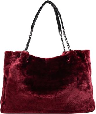 Generic Womens Plush Bags Plush Bag Popular And Fashionable Winter Women Shoulder Bag Female Chain Larger Capacity Tote(Red)