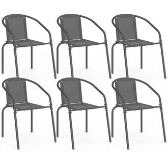 IDMarket Set di 6 sedie da giardino impilabili THELMA in metallo e textilene, grigio antracite