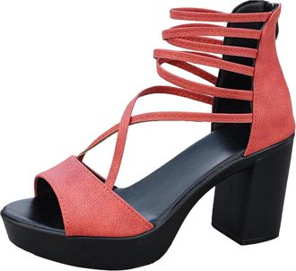 Generic Ladies Heeled Sandals Open Toe Stylish Summer Sandals Solid Color Classic Back Zipper Casual Comfy Breathable Chunky Sandals Office Work