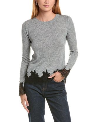 Sofiacashmere Lace Inset Hem Wool & Cashmere-Blend Sweater