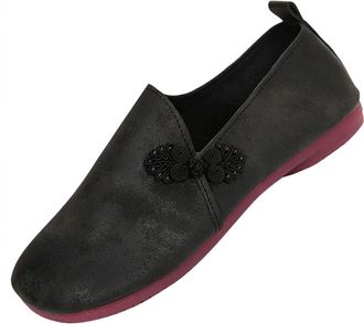 Generic Black Womens Elegant Casual Versatile Eye Catching Lightweight Shallow Mouth Large Size Flat Bottomed Round Toe Soft Leather Low Top Loafers for Leisu