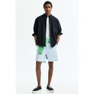 H&M Regular Fit Linen-blend Shorts in Light Blue at Nordstrom, Size Xx-Large