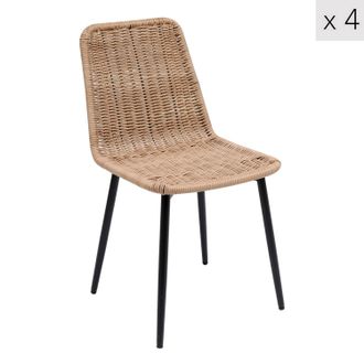 Nordlys Set of 4 Chairs with Metal Legs & Rattan in Beige