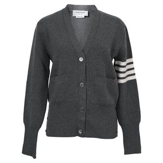 Thom Browne V-Neck Cardigan in Grey Wool