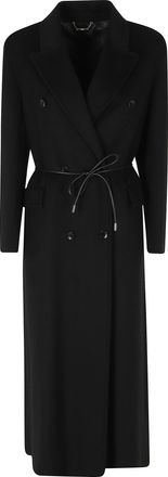 Seventy Black Double-Breasted Removable Leather Belt Wool-Blend Coat