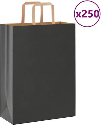 vidaXL Bolsas De Papel Con Asas 250 Uds Negra 26x12x35 Cm Vidaxl
