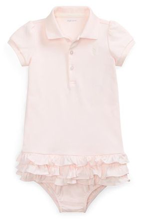 Ralph Lauren Cupcake Ruffle Hem Polo Dress & Bloomers in Delicate Pink at Nordstrom, Size 24M