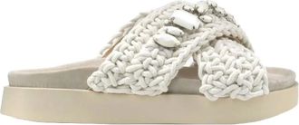 INUIKII Bohemian Glamour Sandalen met Edelstenen - Dames - Sandalen - Beige - 37 EU - Leer - Schoenen
