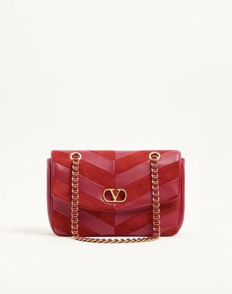 Valentino Garavani Valentino Garavani Djuna Medium Chain Bag in Suede and Nappa with Chevron Pattern Wo