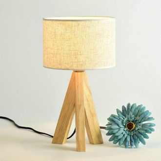 OEM L&aacute;mpara De Mesilla Led E27 De Madera, Estilo Retro Minimalista Moderno, L&aacute;mparas De Mesa, Escritorio, Sal&oacute;n, Bombillas E27, Madera/polvo, 5 W, Luz C&aacute;l