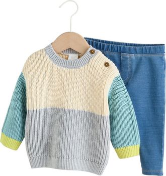 Next Colorblock Sweater & Leggings Set in Blue at Nordstrom, Size 9-12M