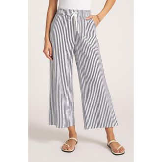 Matty M Beverly Relaxed Stripe Linen Blend Drawstring Pants in Indigo at Nordstrom, Size X-Large