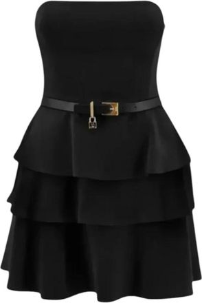 Elisabetta Franchi Korte jurk met ruches en ceintuur - Dames - Feestkleedjes - Zwart - XS - Polyester - Kleedjes