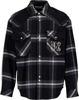 Palm Angels Monogram Check Overshirt - Heren - Casual Overhemden - Zwart - L - Katoen - Overhemden