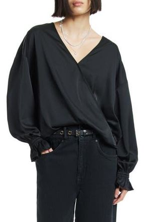 AllSaints Penny Long Sleeve High-Low Satin Top in Black at Nordstrom Rack, Size 4