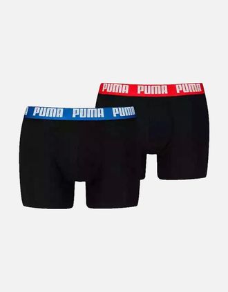 Puma Mens 2-Pack Everyday Basic Boxer Briefs, Black w/ red/blue - Size: 39/38/32