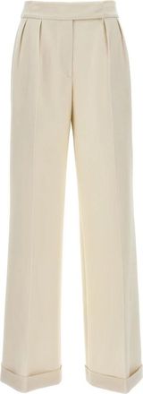 Kiton Stretch wollen jersey broek - Dames - Wijde Broeken - Beige - XS - Wol - Broeken