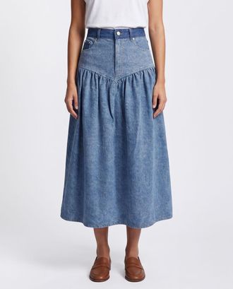 Ganni Gonna midi A-line in denim di cotone con design a 5 tasche