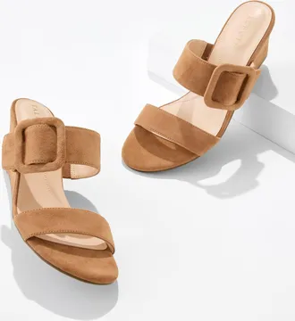 Talbots Royce Buckle Wedge Sandals - Suede - Havana Tan - 10 1/2 M Talbots